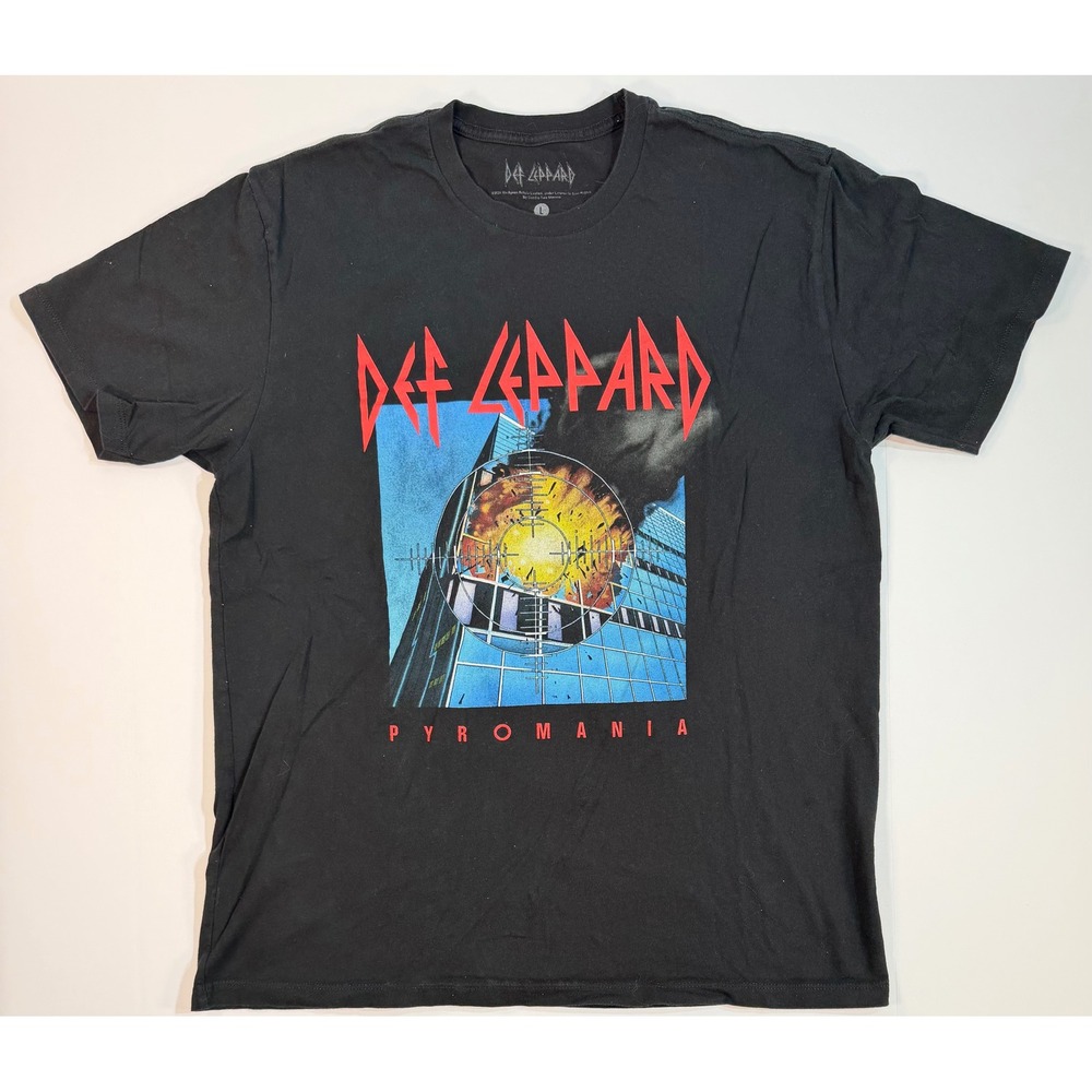 Def Leppard Pyromania Graphic T-Shirt Mens Large Black Rock Band Tee 2024 L